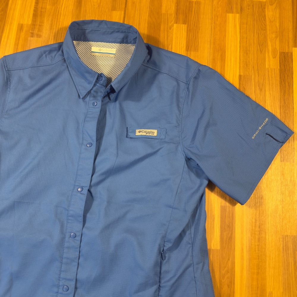 Columbia PFG Mens Blue Short Sleeve Fishing Shirt Omni-Shade Ripstop Small